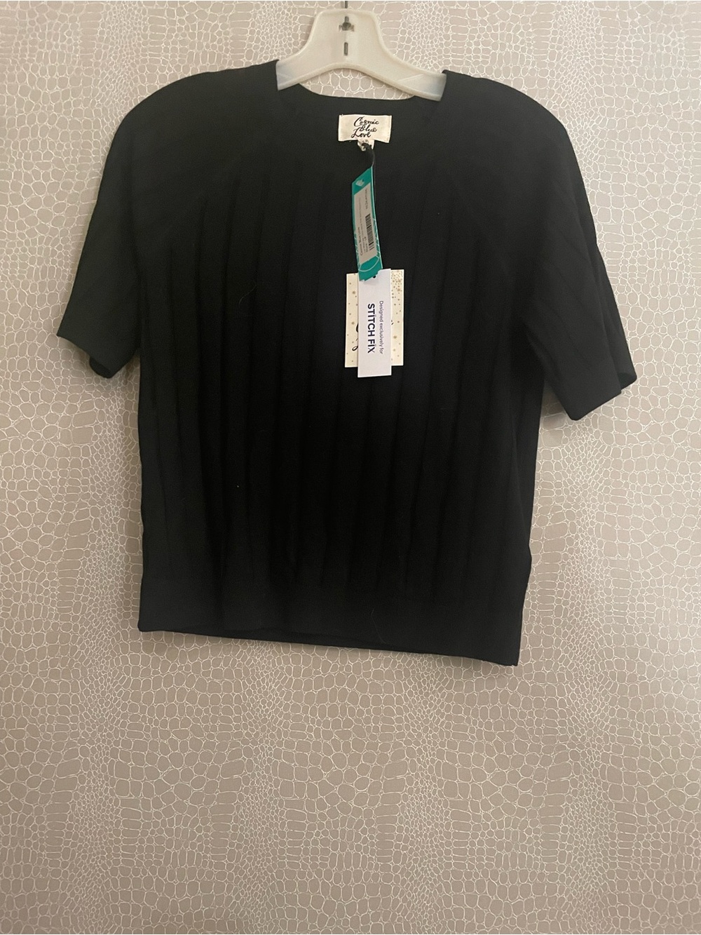 Cosmic Blue Love Zuri Wide Rib Crew Neck Black Short Sleeve Ribbed Women’s Top